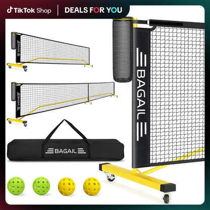Bagail Portable Pickleball Net Set with Wheels - 22 FT Regulation Size & 11 FT Half Court Size, Includes Ball Collector, Carry Bag, 4 Pickleballs, Easy Setup for Indoor and Outdoor Use