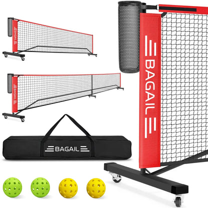 Bagail Portable Pickleball Net Set with Wheels - 22 FT Regulation Size & 11 FT Half Court Size, Includes Ball Collector, Carry Bag, 4 Pickleballs, Easy Setup for Indoor and Outdoor Use
